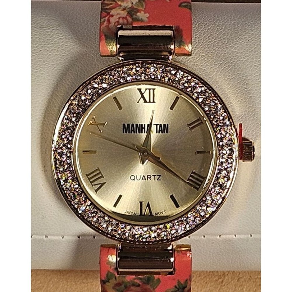 Women's Croton Manhattan Watch, Gold Tone Rhinestone Bezel - NIB